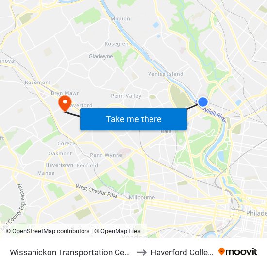 Wissahickon Transportation Center to Haverford College map