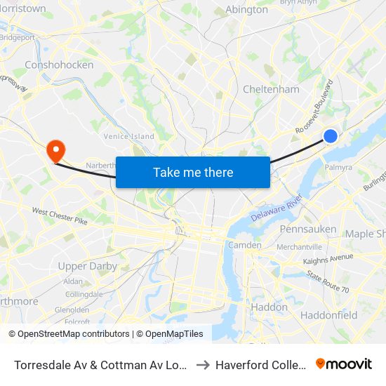 Torresdale Av & Cottman Av Loop to Haverford College map