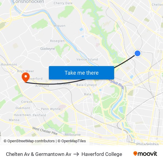 Chelten Av & Germantown Av to Haverford College map