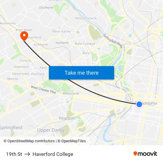 19th St to Haverford College map