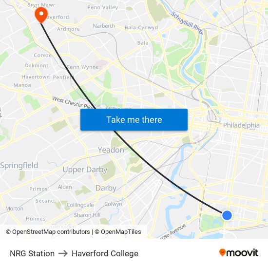 NRG Station to Haverford College map