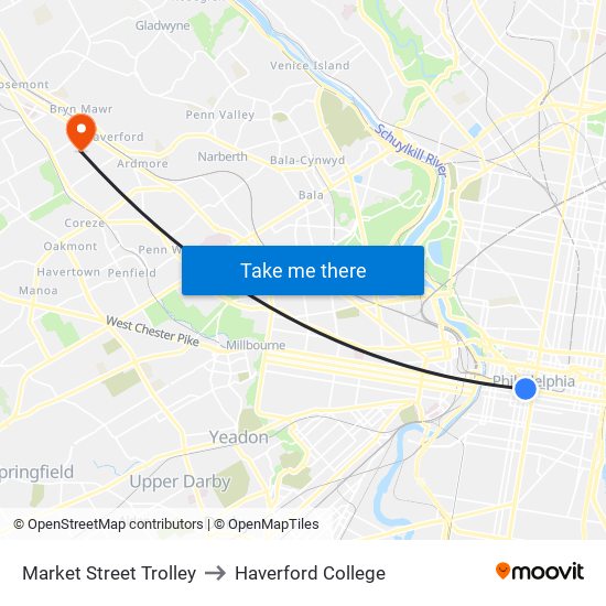 Market Street Trolley to Haverford College map