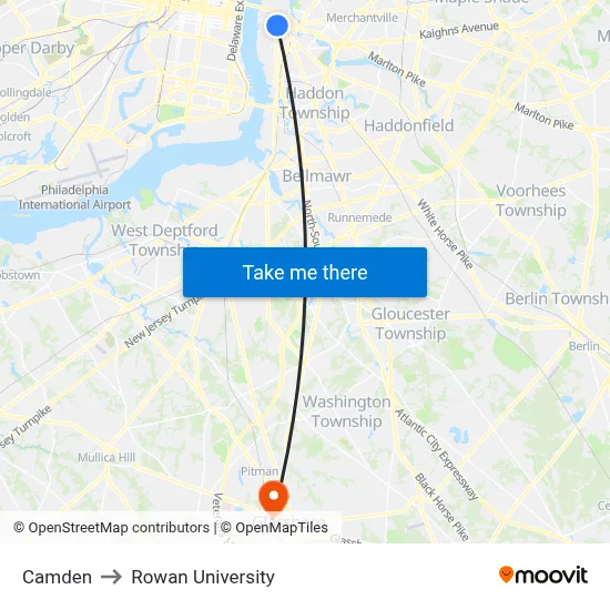 Camden to Rowan University map