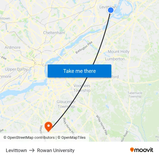 Levittown to Rowan University map
