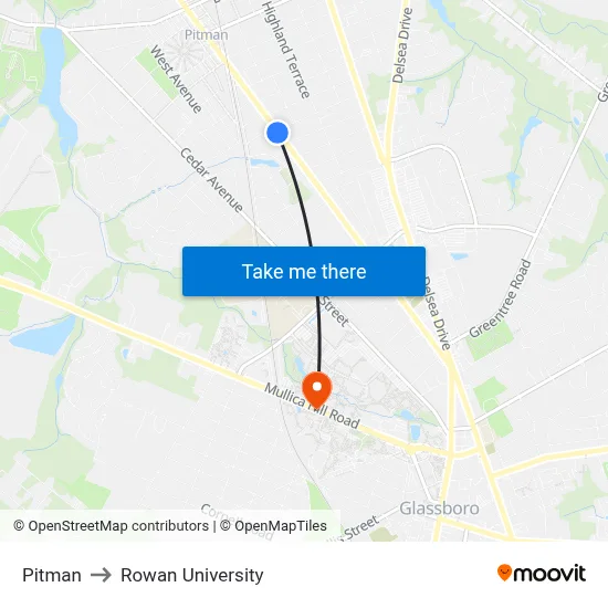Pitman to Rowan University map