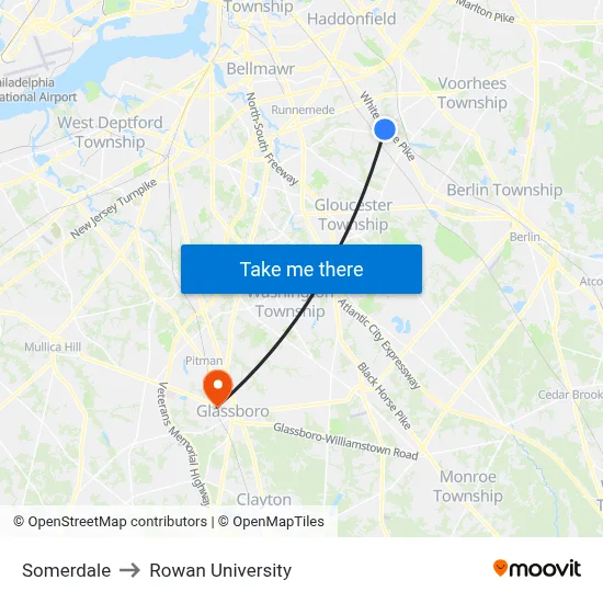 Somerdale to Rowan University map
