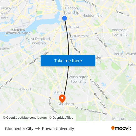 Gloucester City to Rowan University map