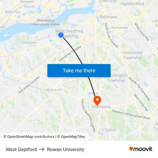 West Deptford to Rowan University map