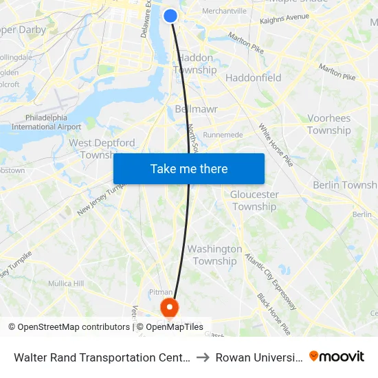 Walter Rand Transportation Center to Rowan University map