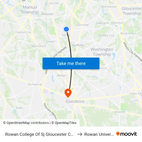 Rowan College Of Sj Gloucester Campus to Rowan University map