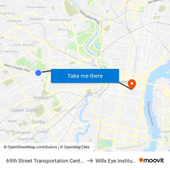 69th Street Transportation Center to Wills Eye Institute map