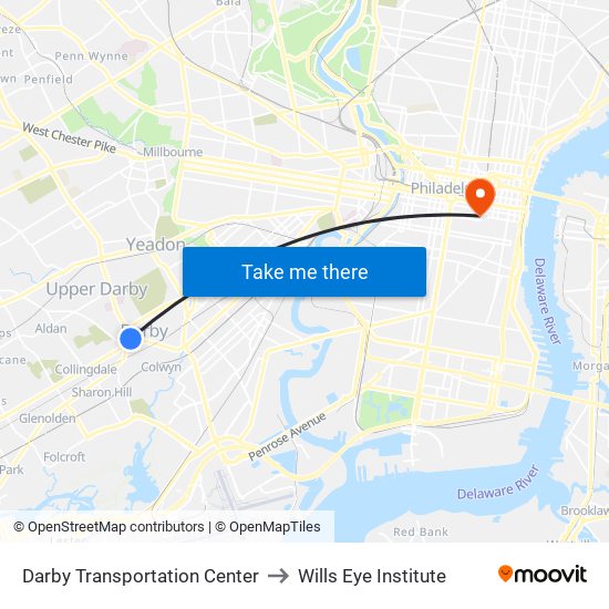 Darby Transportation Center to Wills Eye Institute map