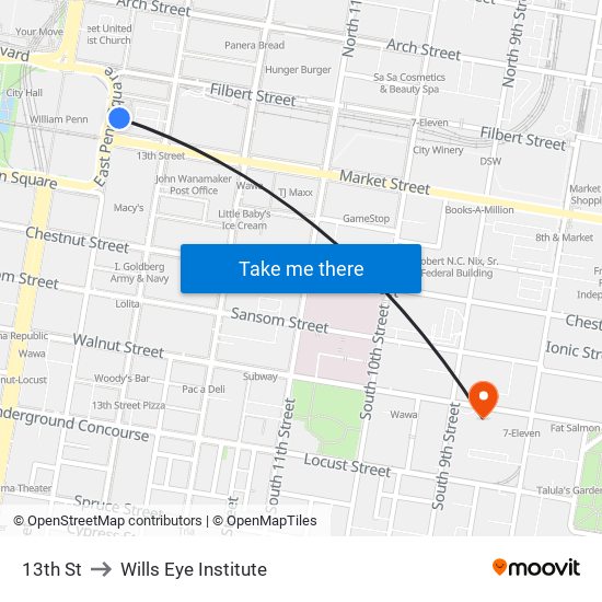 13th St to Wills Eye Institute map