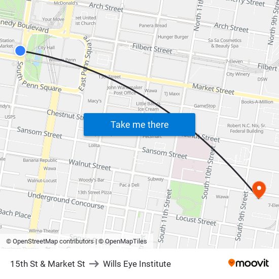 15th St & Market St to Wills Eye Institute map