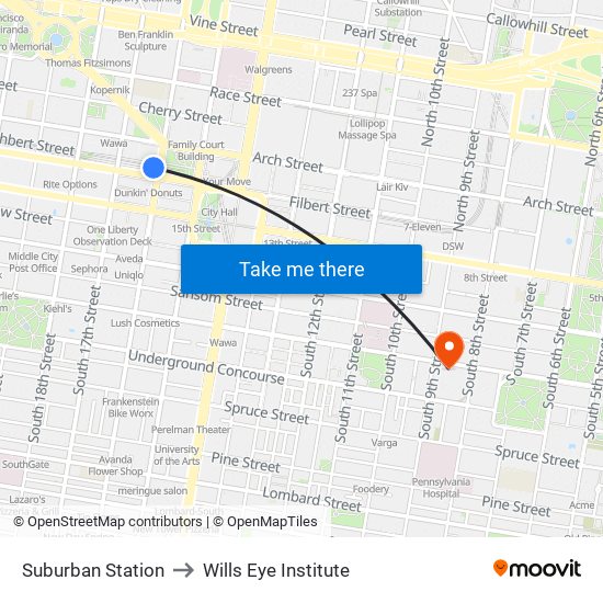 Suburban Station to Wills Eye Institute map