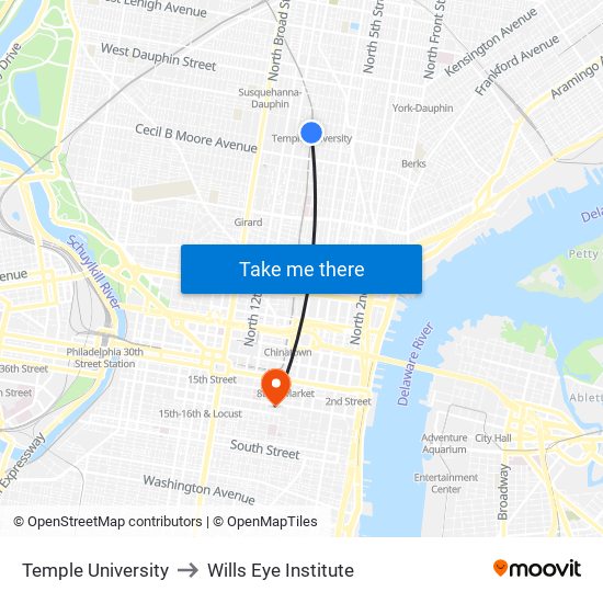 Temple University to Wills Eye Institute map