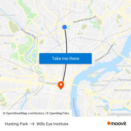 Hunting Park to Wills Eye Institute map