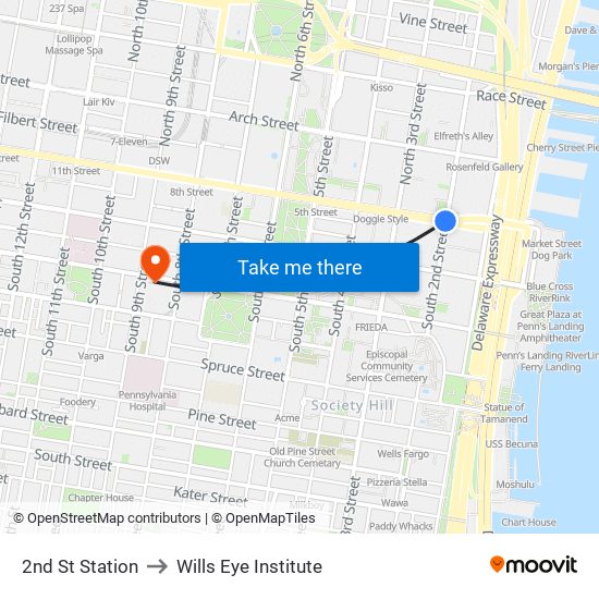 2nd St Station to Wills Eye Institute map