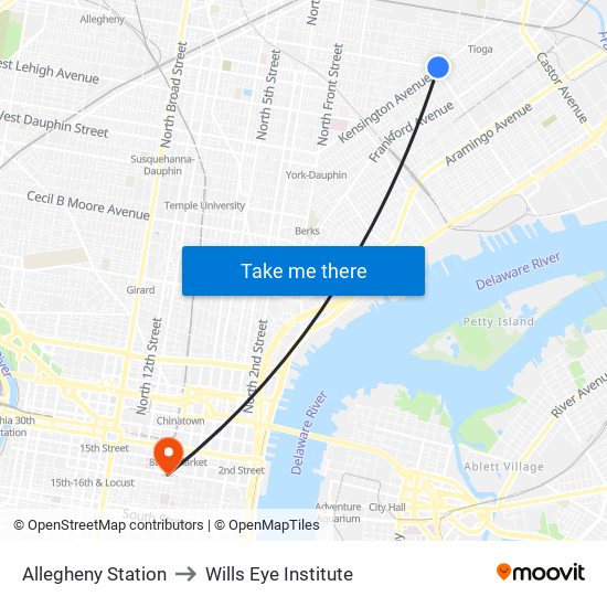 Allegheny Station to Wills Eye Institute map