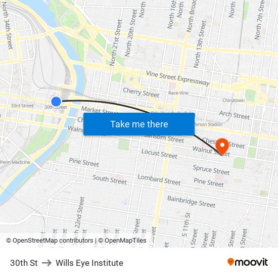 30th St to Wills Eye Institute map