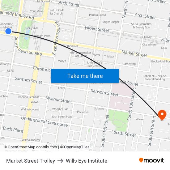 Market Street Trolley to Wills Eye Institute map