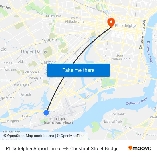 Philadelphia Airport Limo to Chestnut Street Bridge map