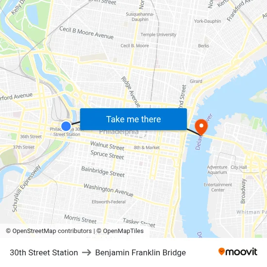 30th Street Station to Benjamin Franklin Bridge map