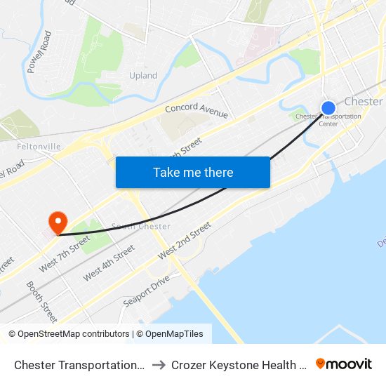 Chester Transportation Center to Crozer Keystone Health System map