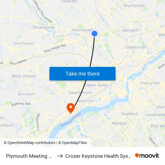 Plymouth Meeting Mall to Crozer Keystone Health System map