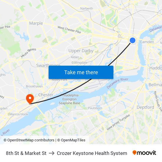 8th St & Market St to Crozer Keystone Health System map