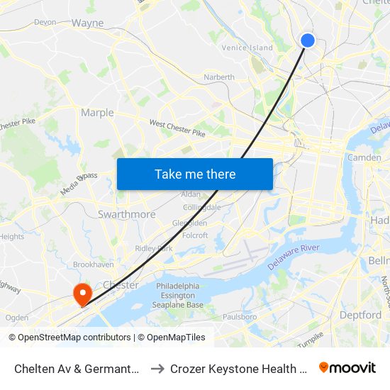 Chelten Av & Germantown Av to Crozer Keystone Health System map