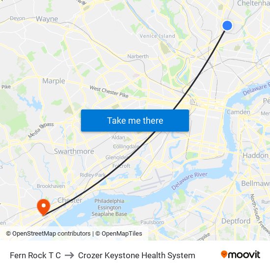 Fern Rock T C to Crozer Keystone Health System map