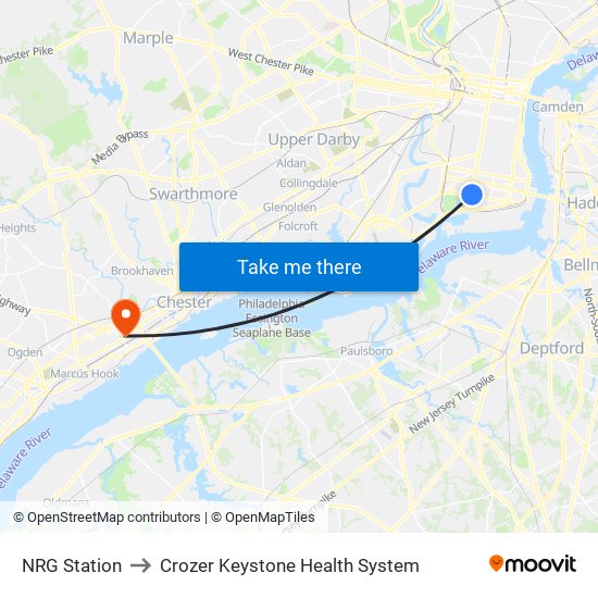 NRG Station to Crozer Keystone Health System map