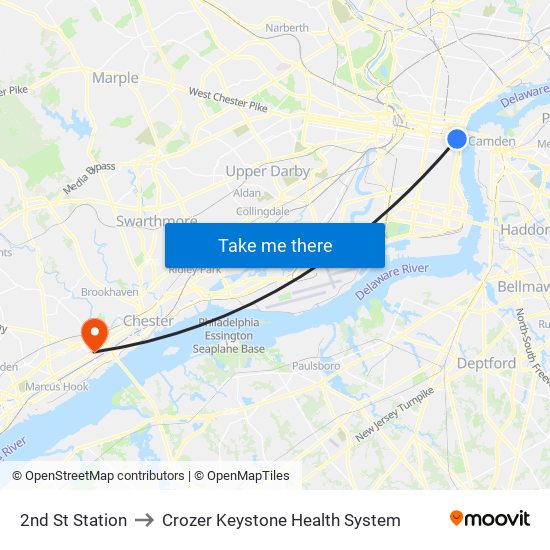 2nd St Station to Crozer Keystone Health System map