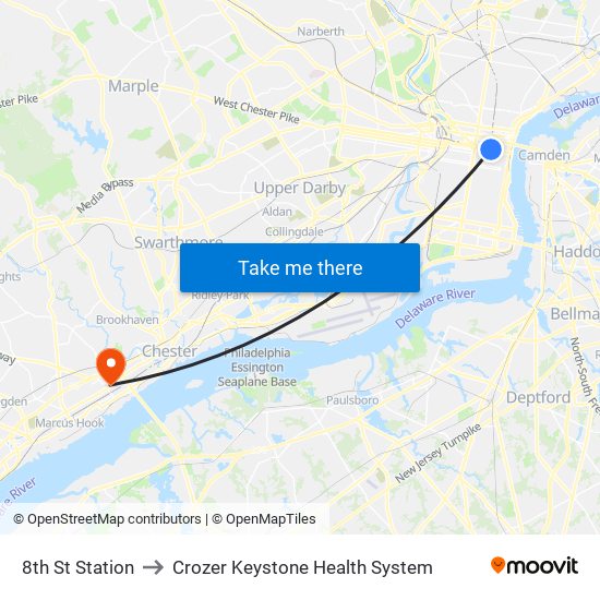 8th St Station to Crozer Keystone Health System map