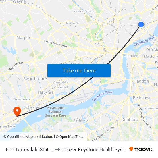 Erie Torresdale Station to Crozer Keystone Health System map