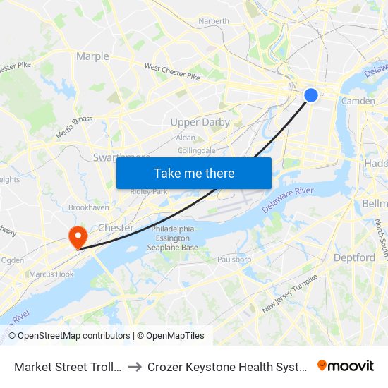 Market Street Trolley to Crozer Keystone Health System map