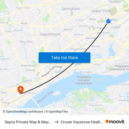 Septa Private Way & Macdade Blvd to Crozer Keystone Health System map