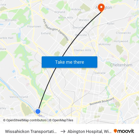 Wissahickon Transportation Center - Onsite to Abington Hospital, Widener Building map