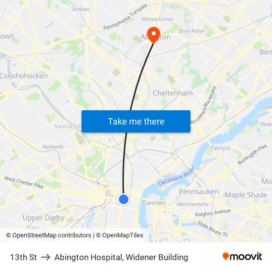 13th St to Abington Hospital, Widener Building map