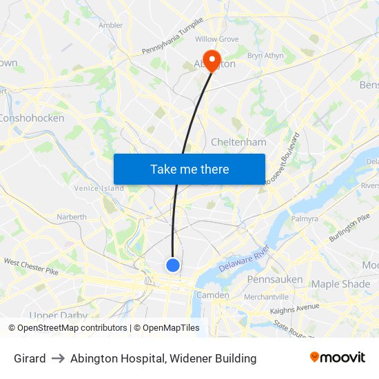 Girard to Abington Hospital, Widener Building map