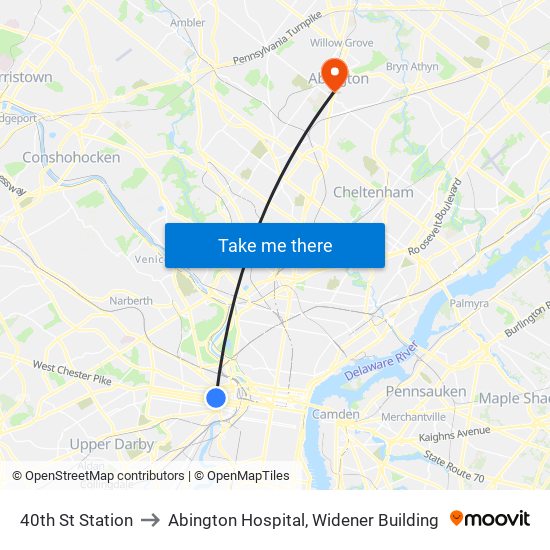 40th St Station to Abington Hospital, Widener Building map