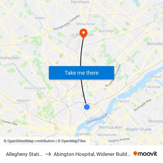 Allegheny Station to Abington Hospital, Widener Building map