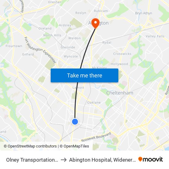 Olney Transportation Center to Abington Hospital, Widener Building map