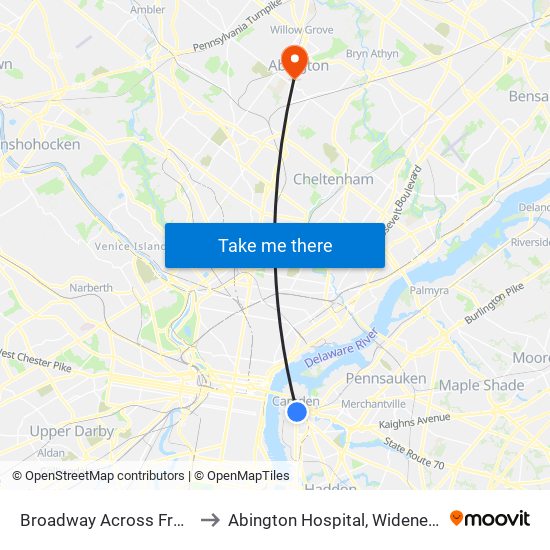 Broadway Across From Wrtc to Abington Hospital, Widener Building map