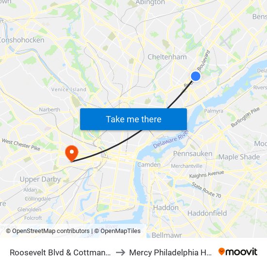 Roosevelt Blvd & Cottman Av - FS to Mercy Philadelphia Hospital map