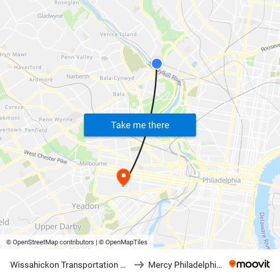 Wissahickon Transportation Center - Onsite to Mercy Philadelphia Hospital map