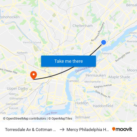 Torresdale Av & Cottman Av Loop to Mercy Philadelphia Hospital map