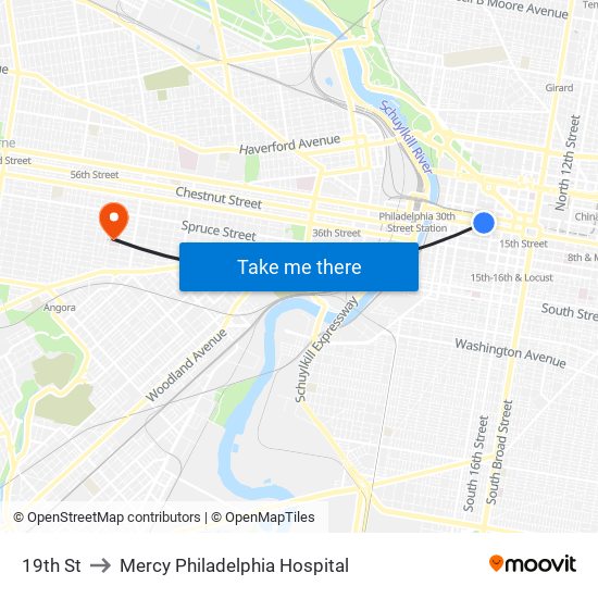 19th St to Mercy Philadelphia Hospital map
