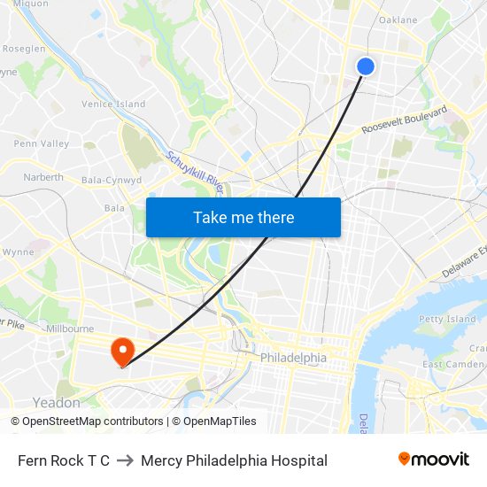 Fern Rock T C to Mercy Philadelphia Hospital map